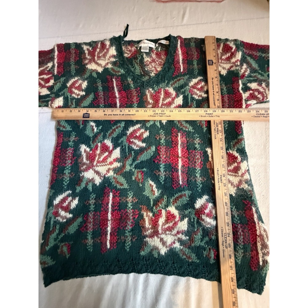 Vtg 80s/90s Paris Sport Club Hand Knit Mohair Blend Floral Sweater Cottagecore - Picture 4 of 6
